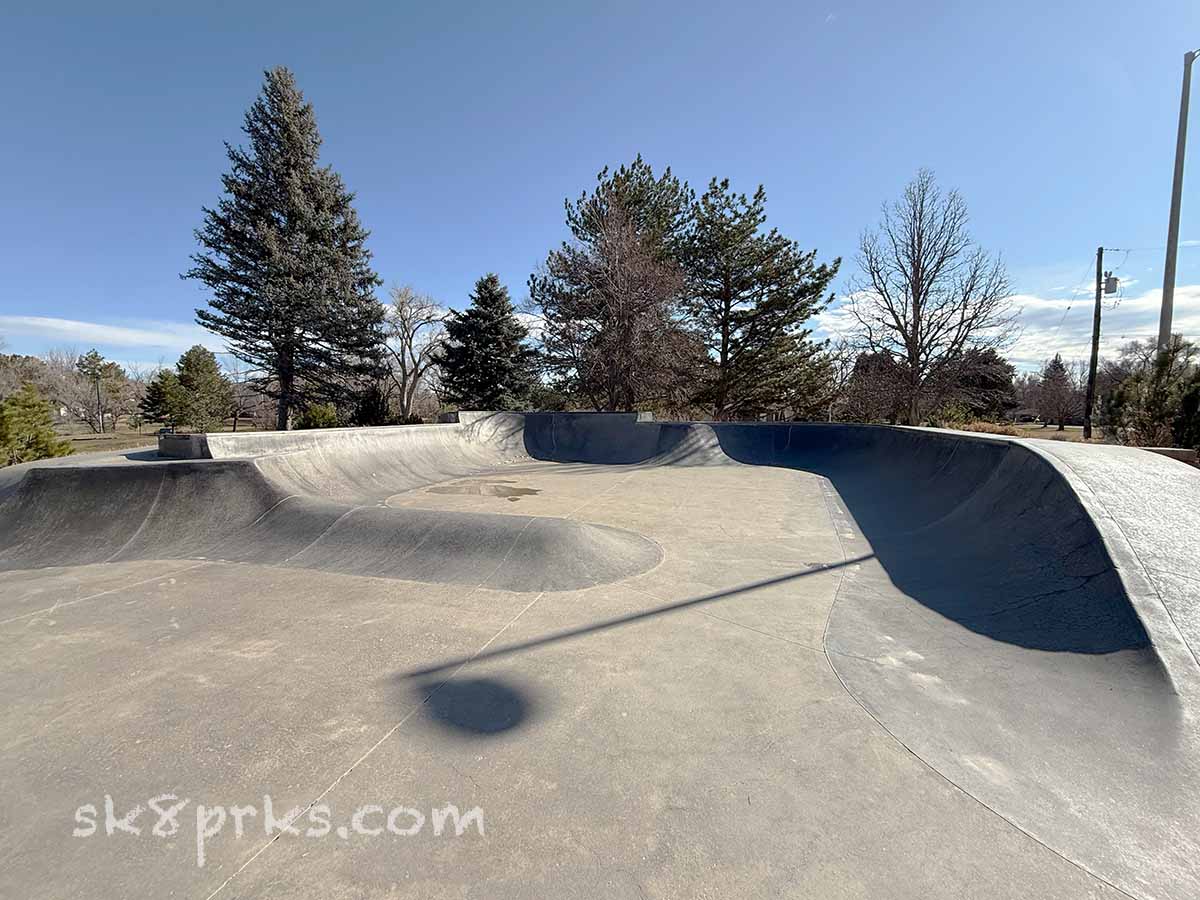 Arvada Memorial Skatepark bowl with roller