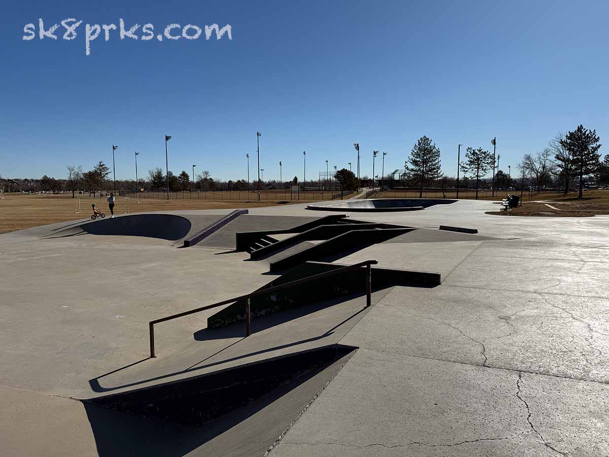 Clement Park Skatepark down rail, banks and hubbas