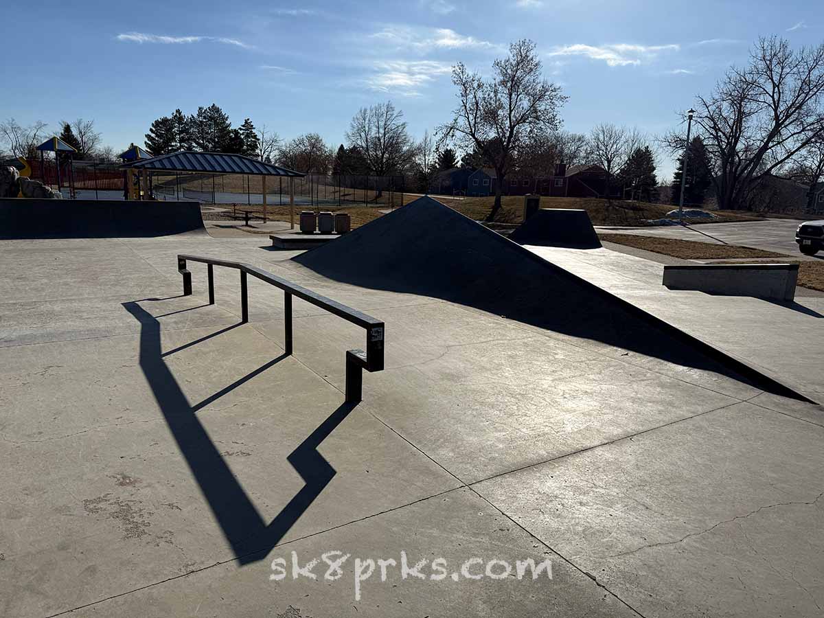 Kings Mill Skatepark rail and pyramid bank