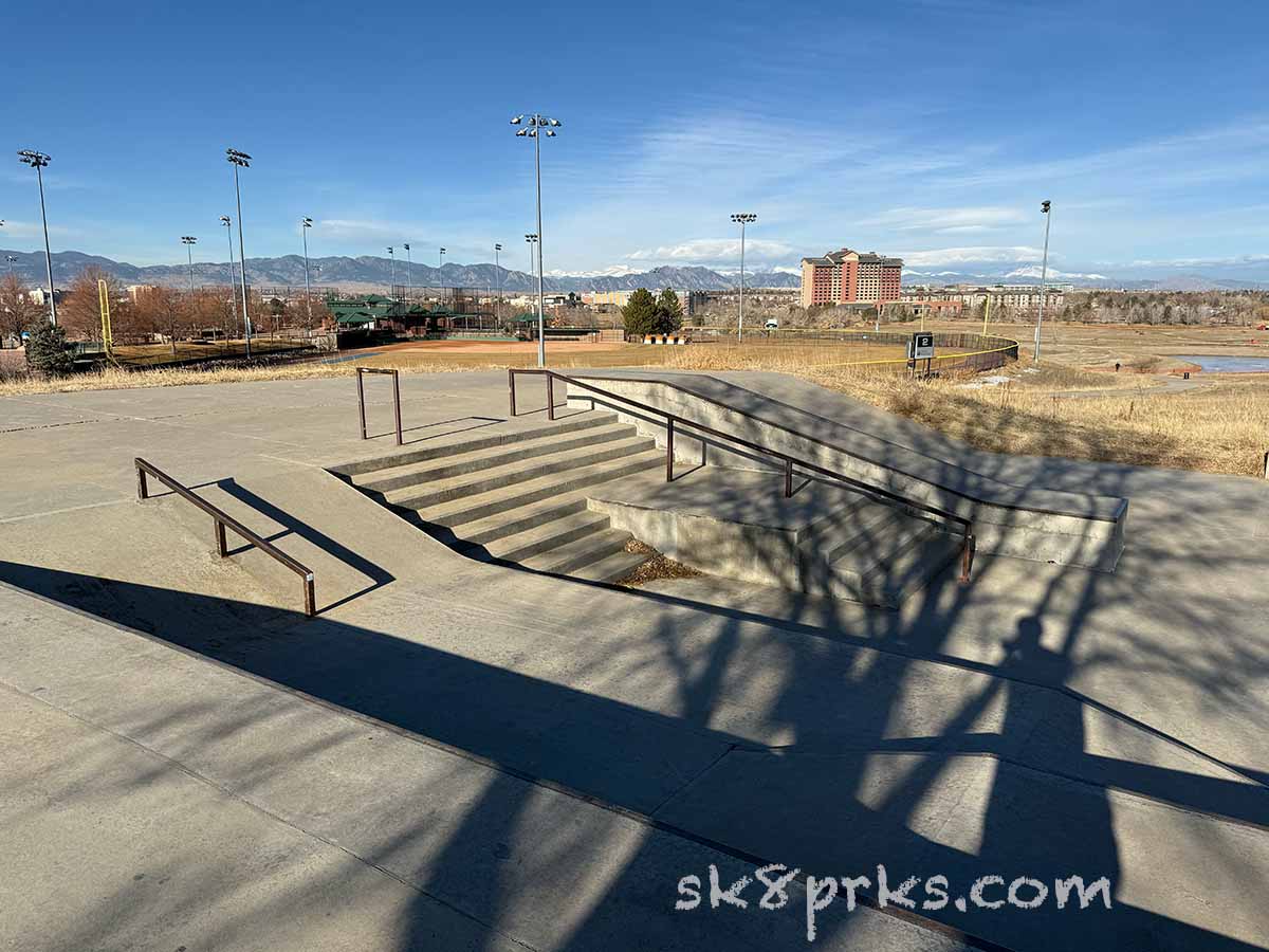 Westminster City Park Skatepark stairs, banks and rails